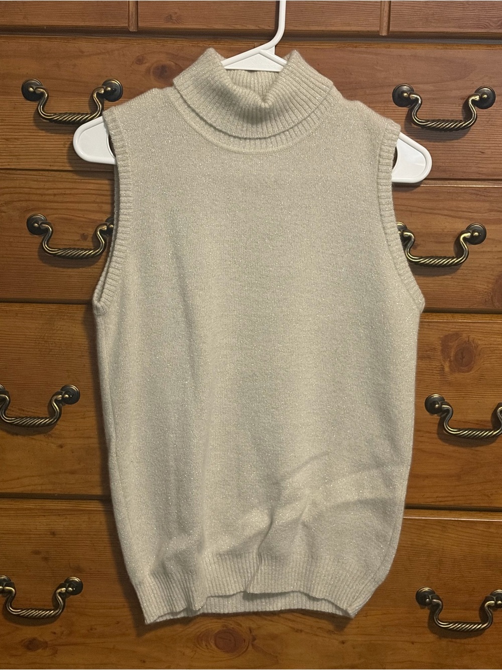 Sleeveless Cream Turtleneck Knit Vest